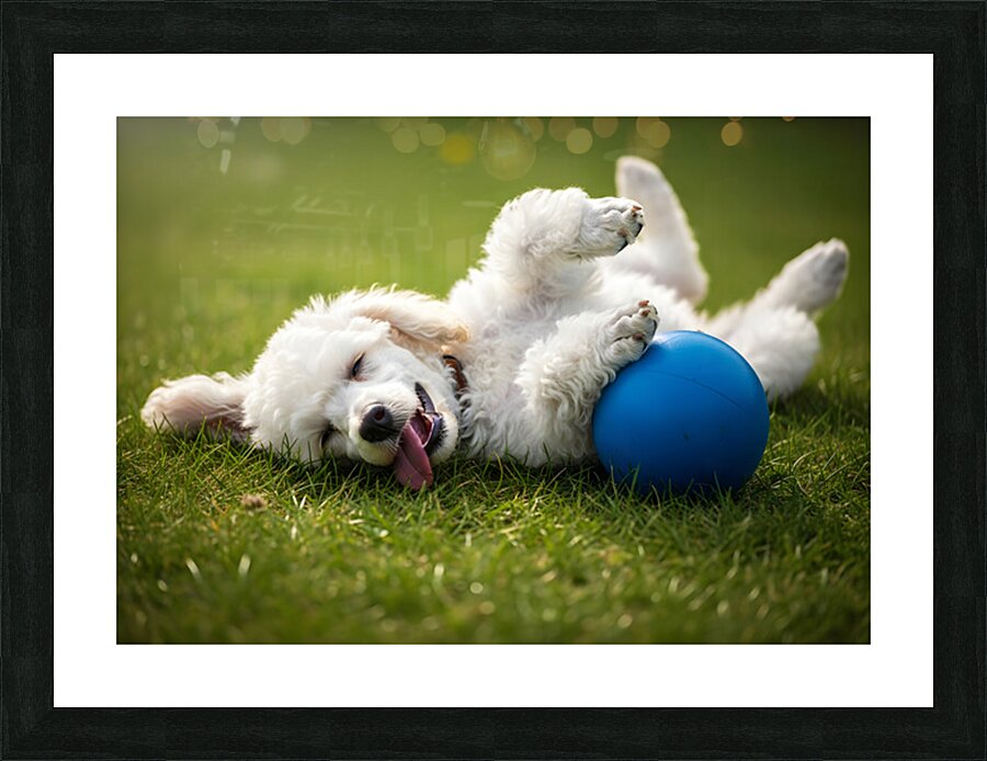 Tired Poodle Puppy Rests After Ball Play Picture Frame print