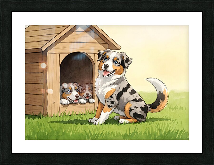 Happy Australian Shepherd Puppy Free From Crowded House Picture Frame print