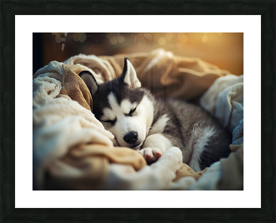 Sleepy Husky Puppy Naps In Laundry Nest Picture Frame print