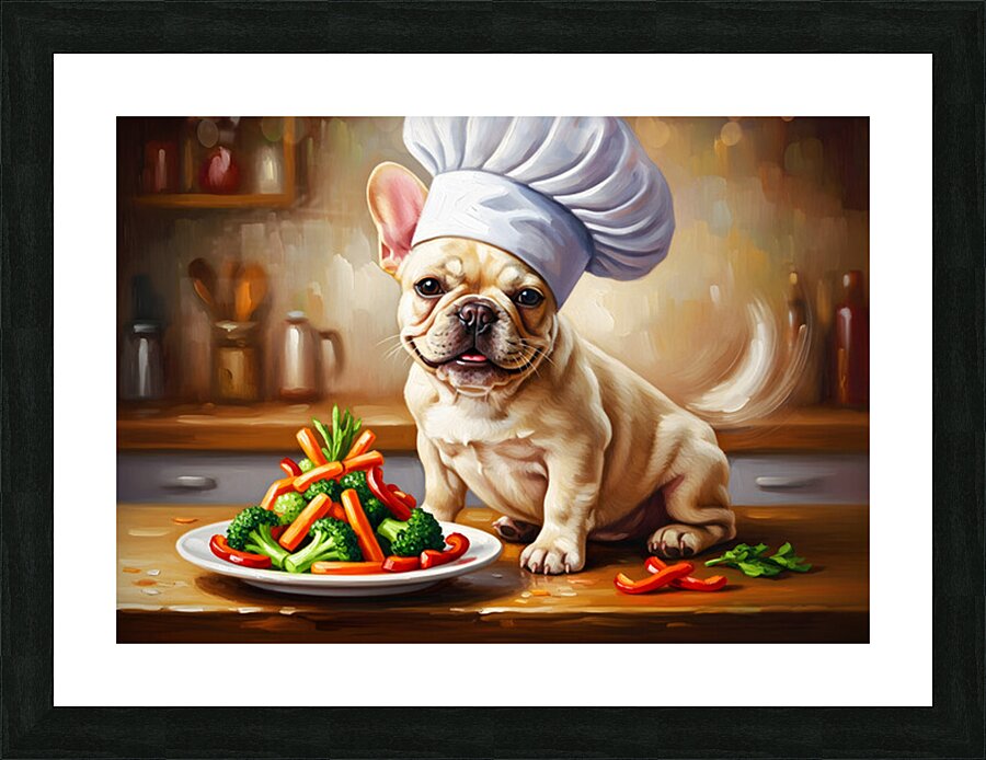 Proud French Bulldog Puppy Chef Shows Off Cooking Creation Picture Frame print