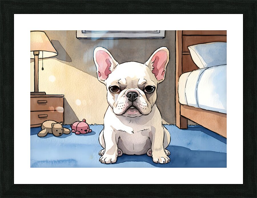 French Bulldog Puppy Getting Sleepy At Bedtime Picture Frame print