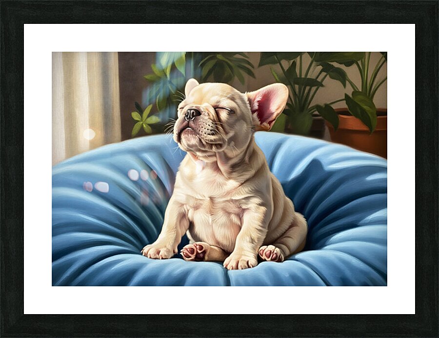 French Bulldog Puppy Sound Asleep Sitting Upright Picture Frame print