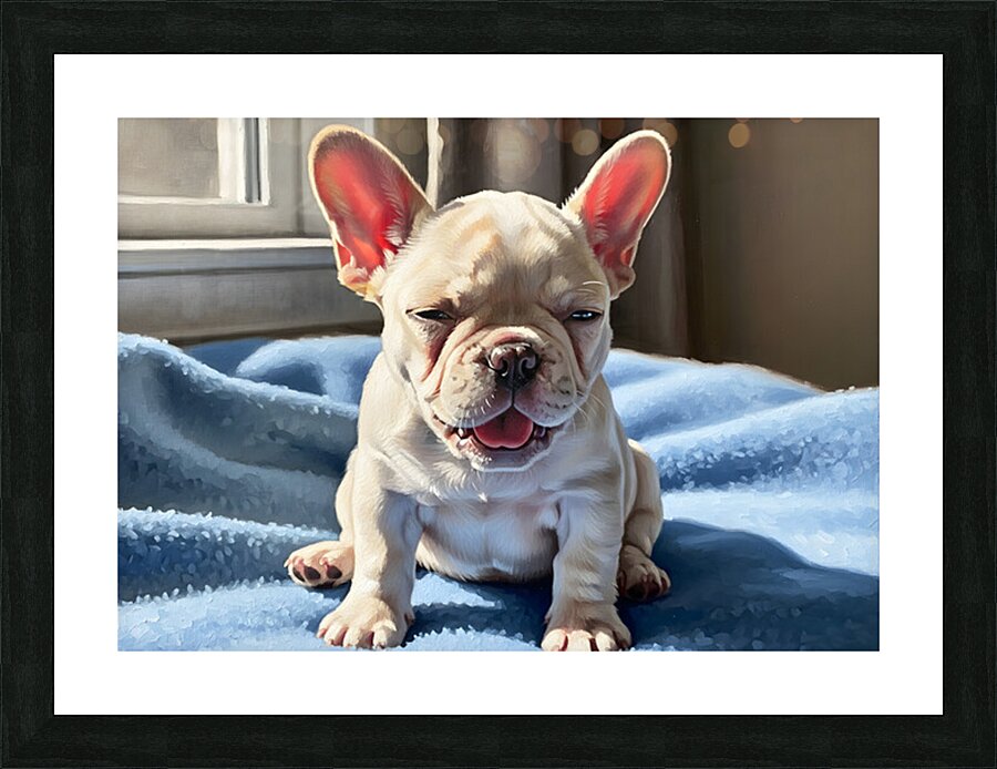 Sleepy French Bulldog Puppy Begins To Yawn Picture Frame print