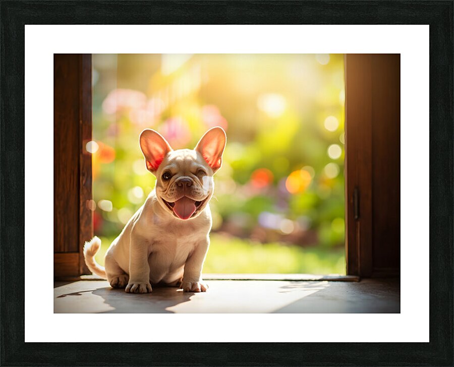 French Bulldog Puppy Celebrates Garden Door Success Picture Frame print