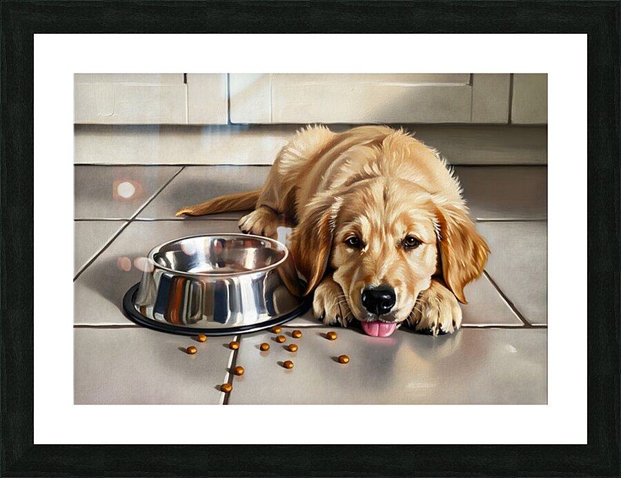 Satisfied Golden Retriever Puppy After Finishing Meal Picture Frame print
