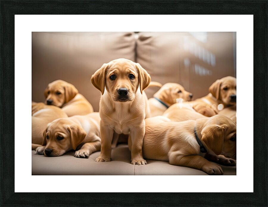 Happy Labrador Retriever Puppy Settles Into Cozy Spot Picture Frame print
