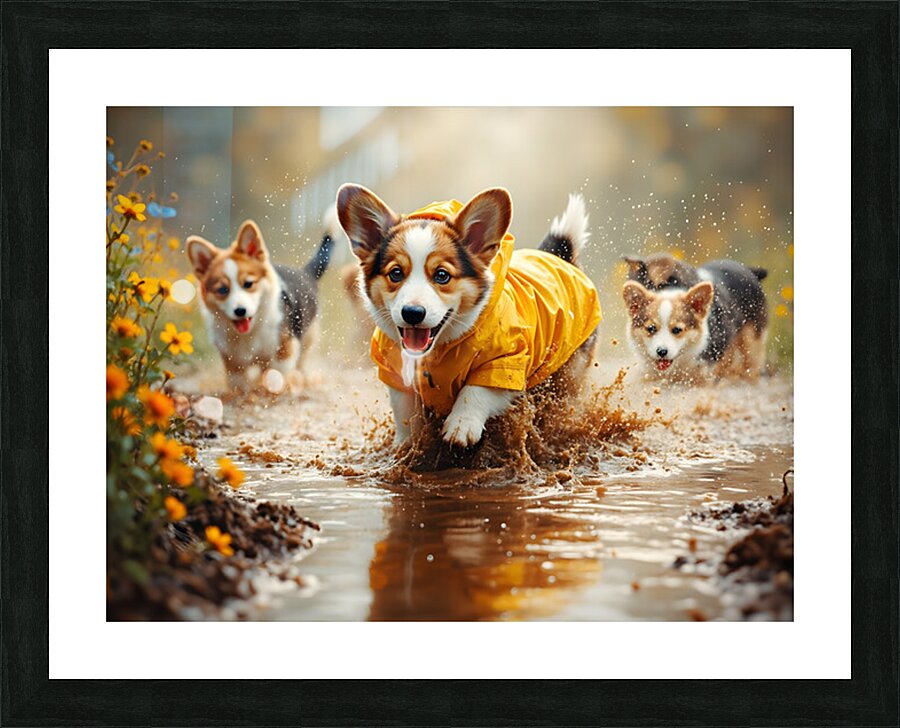 Corgi Puppy Ready For Rainy Day Adventure Picture Frame print