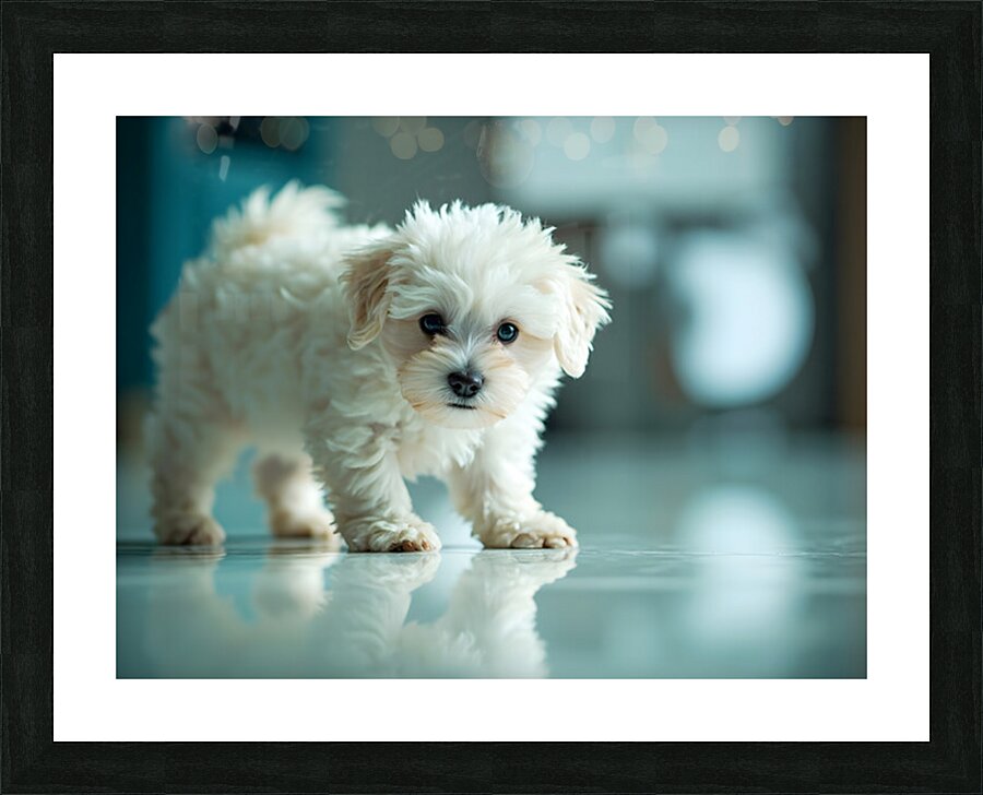 Bichon Frise Puppy Discovers His Reflection Picture Frame print