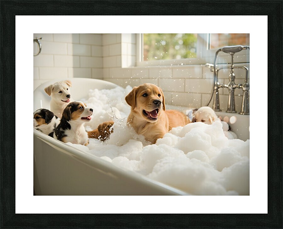 Labrador Puppys First Bath Time Adventure Picture Frame print