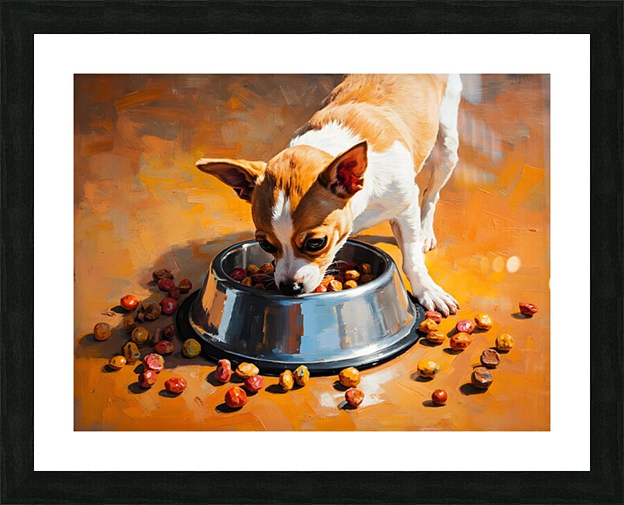 Chihuahua Puppy Discovers Food Bowl Picture Frame print