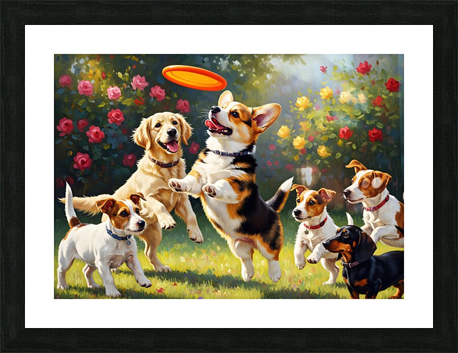 Pembroke Corgi Puppy Ready To Jump For Flying Frisbee Picture Frame print