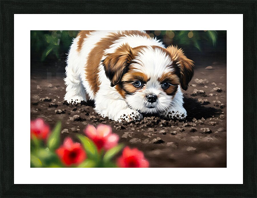 Shih Tzu Puppy Ready To Help In The Garden Picture Frame print