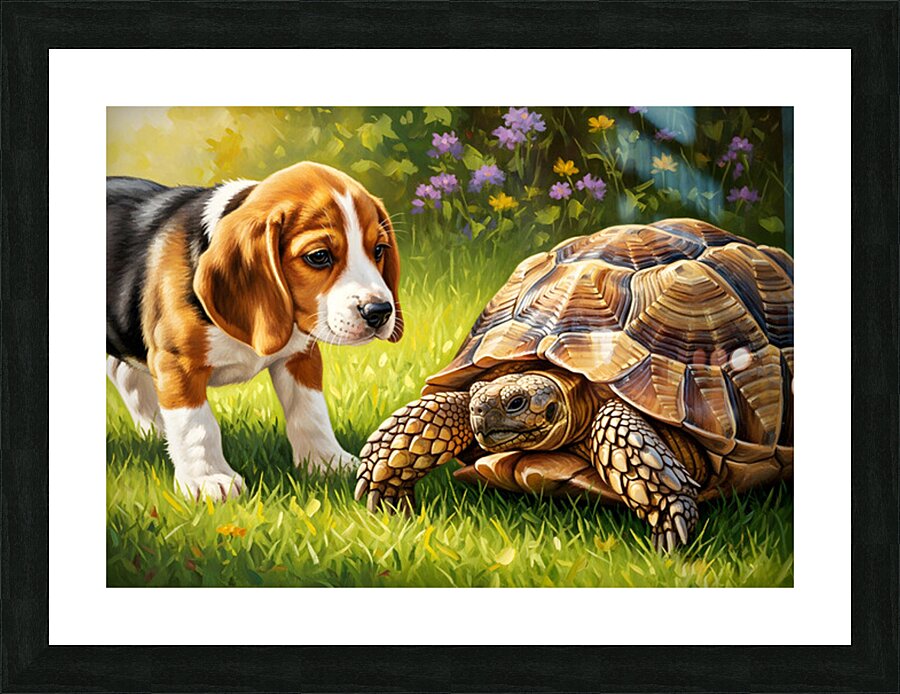 Beagle Puppy Discovers Garden Surprise Picture Frame print