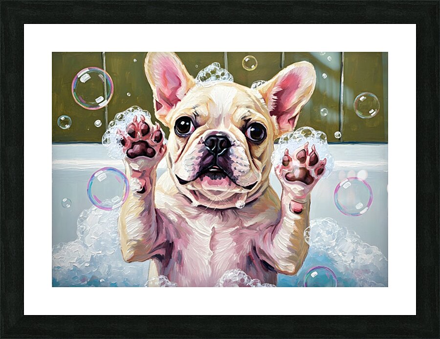 French Bulldog Puppys Bubble Bath Adventure Begins Picture Frame print