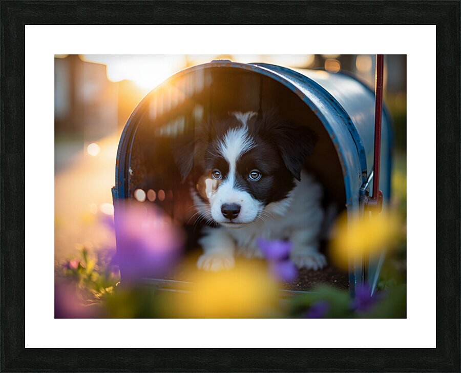 Border Collie Puppy Discovers Perfect Hiding Spot Picture Frame print