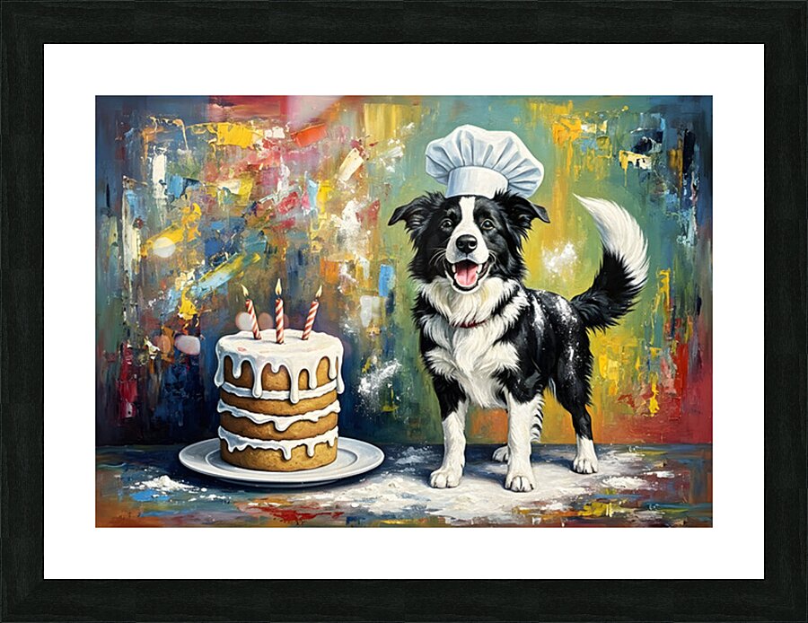 Tired Border Collie Puppy Chef Rests After Cooking Fun Picture Frame print
