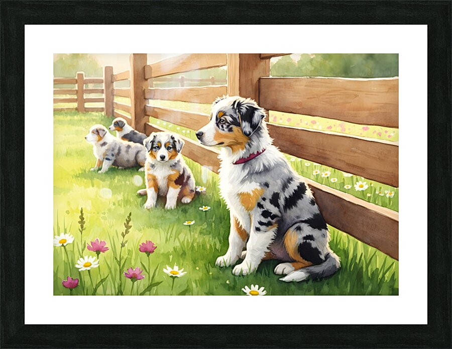 Content Australian Shepherd Puppy Enjoys Peaceful Moment Picture Frame print