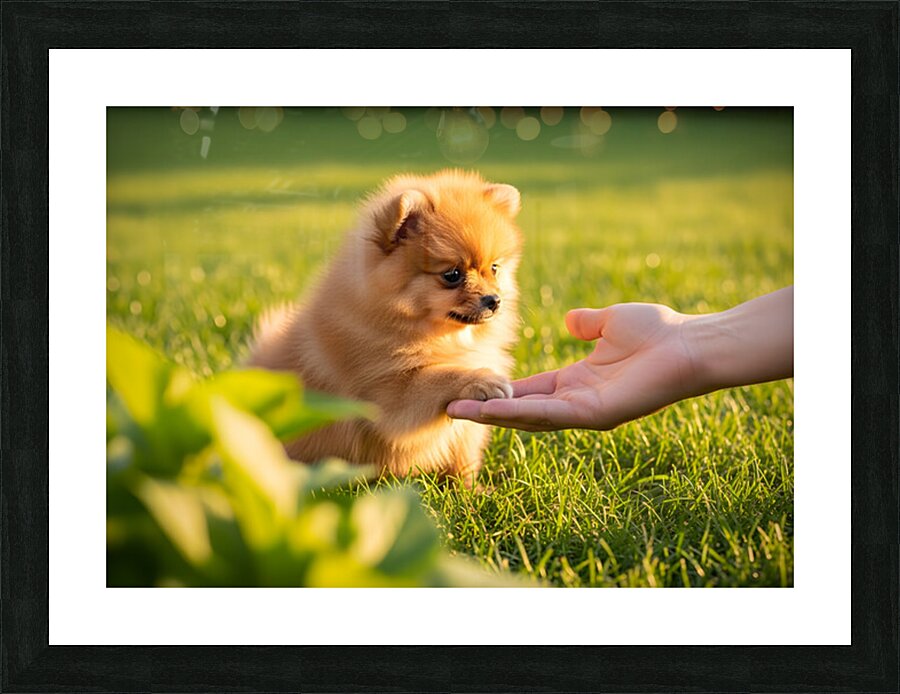 Happy Pomeranian Puppy After Learning Handshake Picture Frame print