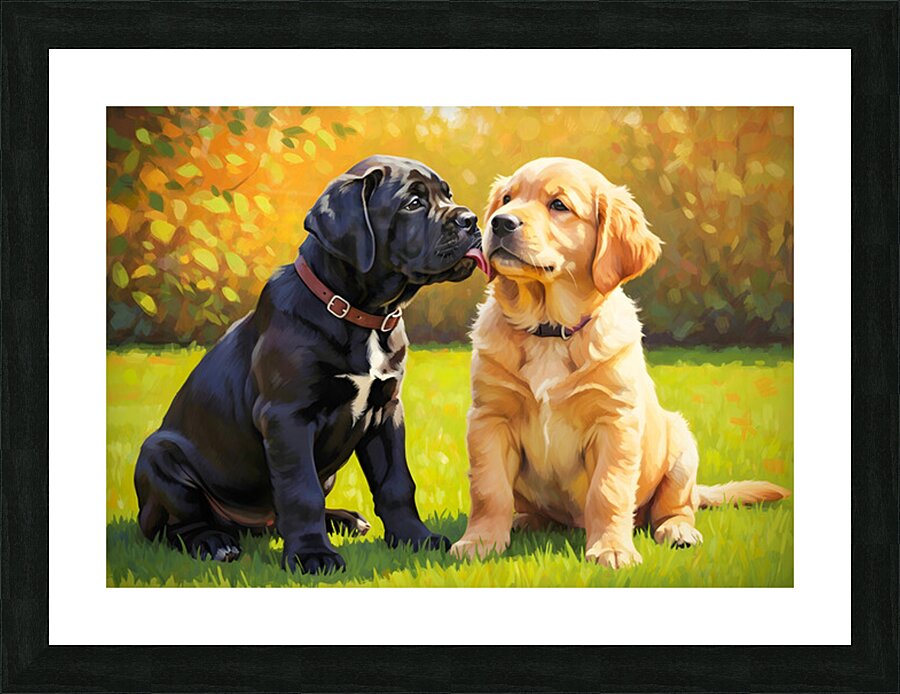 Cane Corso Puppy Meets New Friend In Garden Picture Frame print