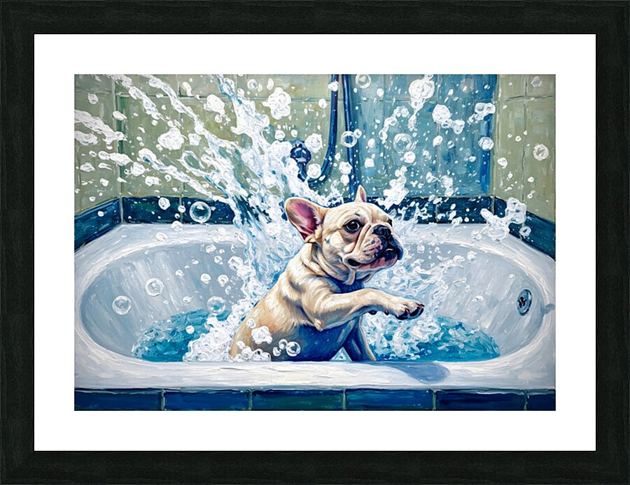 Clean French Bulldog Puppy After Bubble Bath Victory Picture Frame print