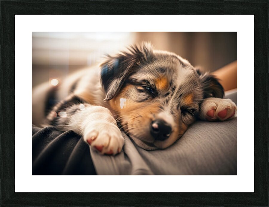 Alert Australian Shepherd Puppy Ready To Play Picture Frame print