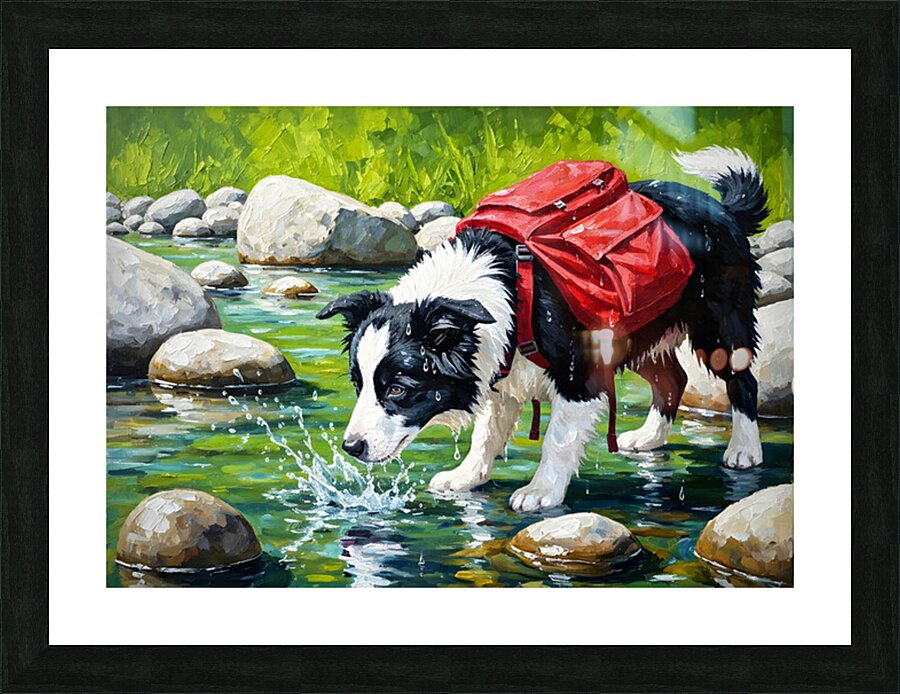 Sleepy Border Collie Puppy Rests Under The Oak Tree Picture Frame print