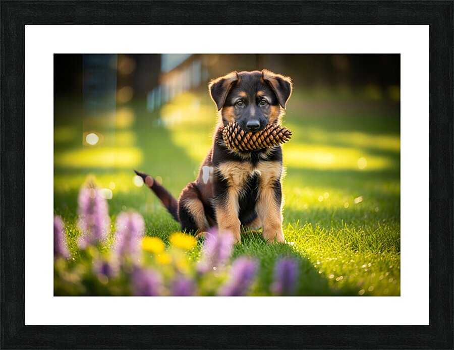 German Shepherd Puppy Returns Pinecone For Another Round Picture Frame print