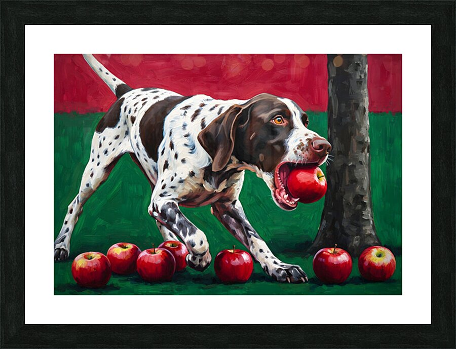 Happy Puppy Enjoys Apple Pieces In Orchard Picture Frame print