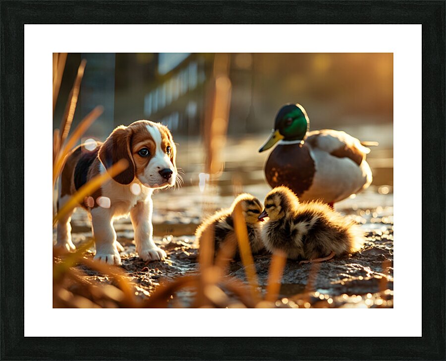 Beagle Puppy Explores By The Pond Picture Frame print