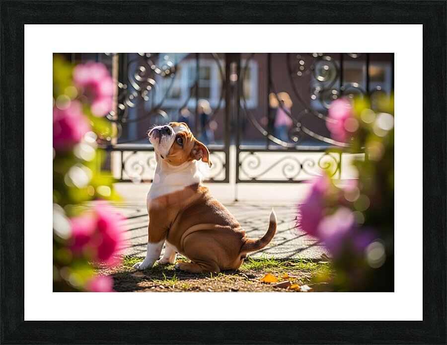 Bulldog Puppy Waits By School Gate Picture Frame print