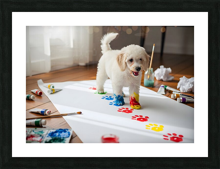 Proud Poodle Puppy With Finished Paw Print Masterpiece Picture Frame print