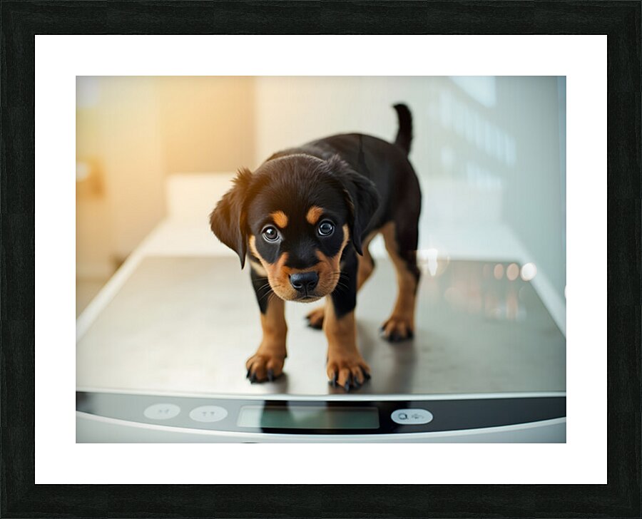 Brave Puppy Completes The Weighing Picture Frame print