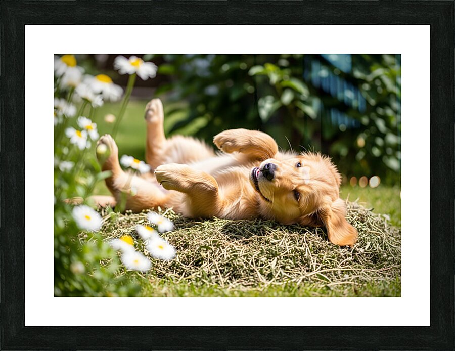 Herby Golden Puppy After Rolling Session Picture Frame print