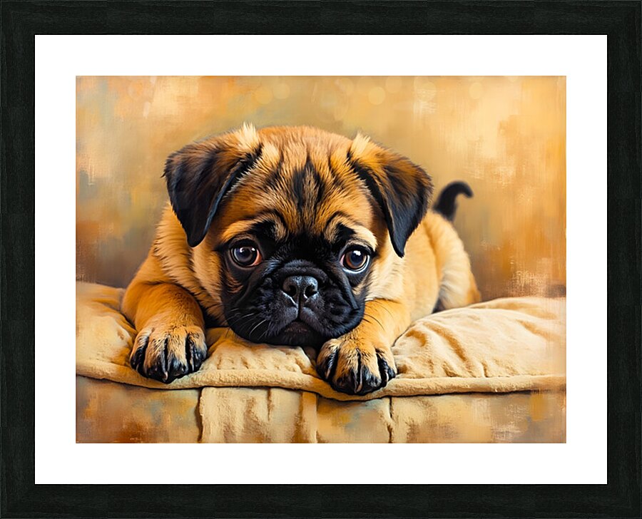 Pug Puppy Discovers The Amazing Moving Picture Box Picture Frame print