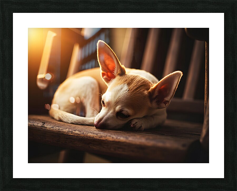 Chihuahua Puppy Dreams Peacefully On Rocking Chair Picture Frame print