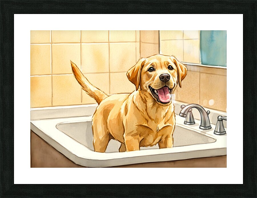 Patient Puppy Ready For Bath Time Picture Frame print