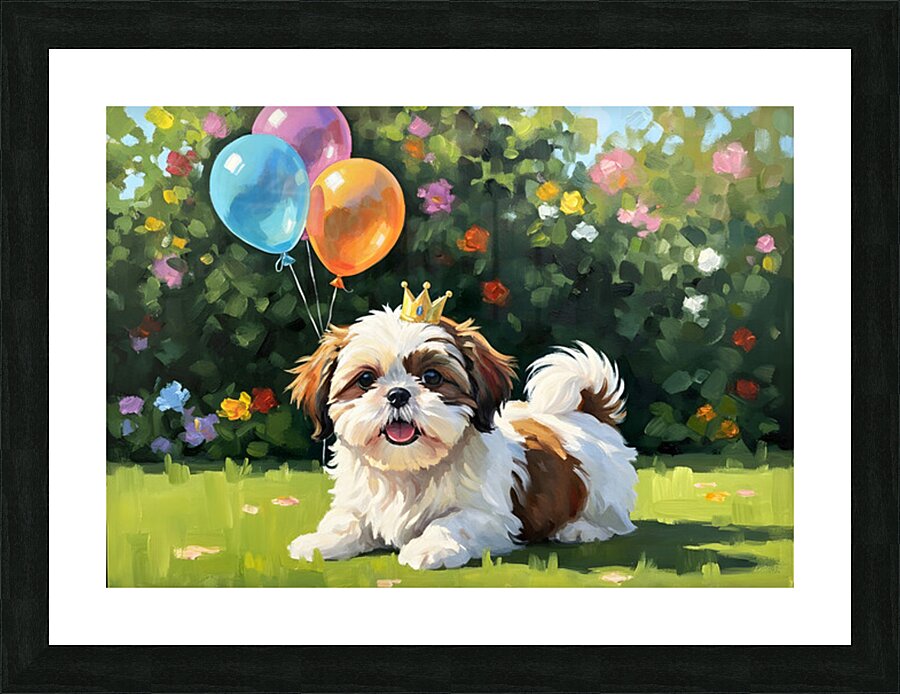 Shih Tzu Puppy Gets Ready For Birthday Party Picture Frame print