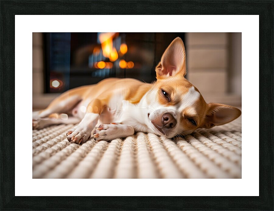 Chihuahua Puppy Falls Asleep By The Fire Picture Frame print