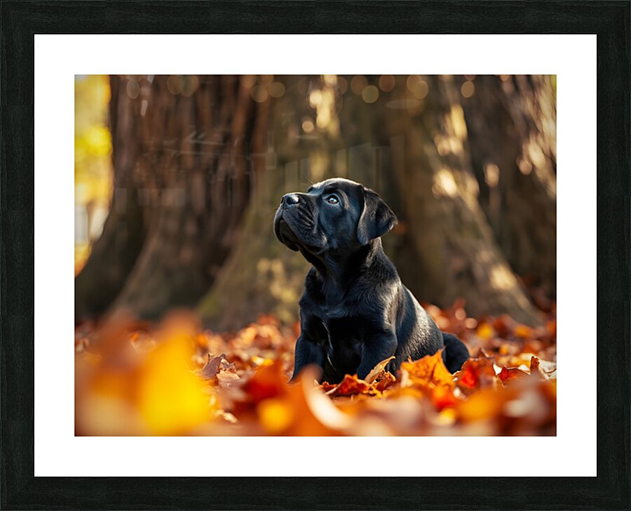 Playful Cane Corso Puppy Circles Around Tree Base Picture Frame print