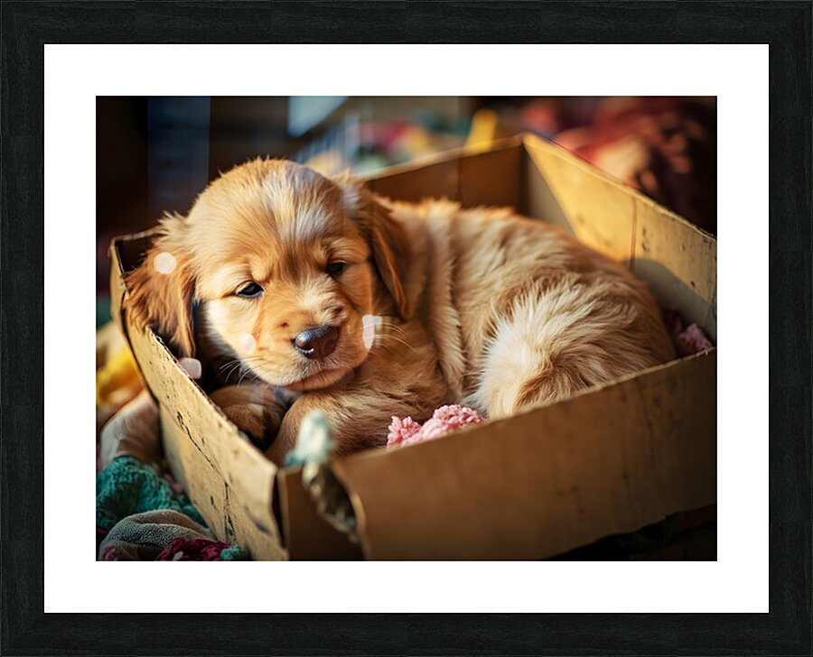 Golden Retriever Puppy Ready To Leave Box Fort Picture Frame print