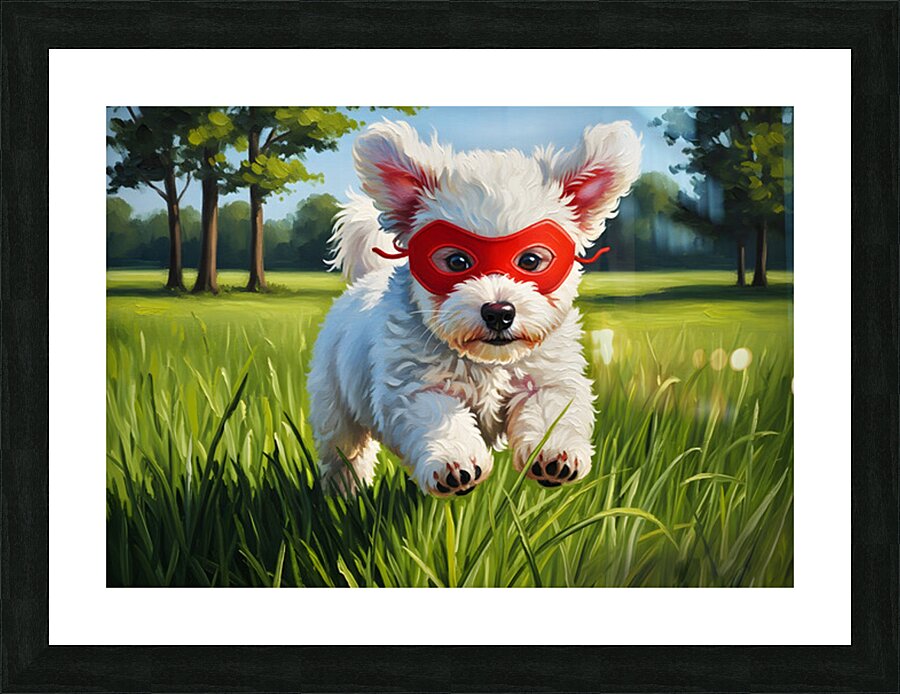 Bichon Frise Puppy Discovers His Super Powers Picture Frame print