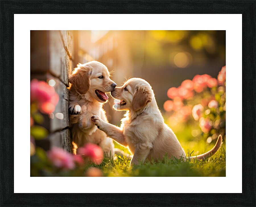 Golden Puppy Happy With New Fence Friend Picture Frame print