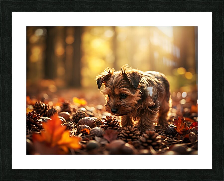 Yorkshire Terrier Puppy Discovers Cinnamon Sticks Picture Frame print