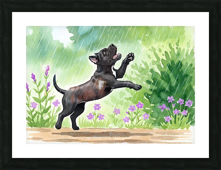Cane Corso Puppy Discovers Rain In The Garden Picture Frame print