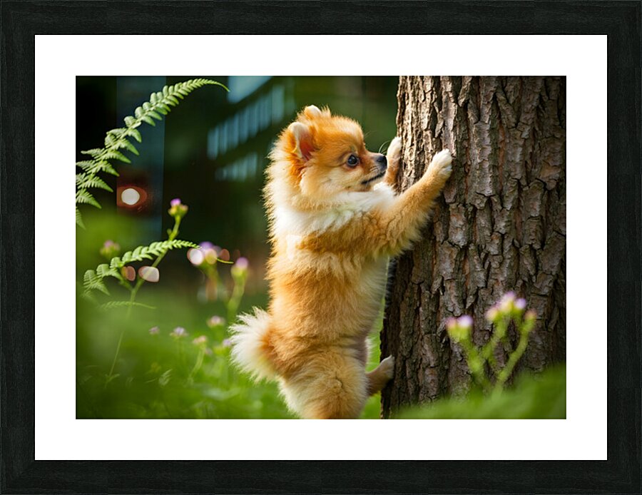 Pomeranian Puppy Discovers The Perfect Climbing Challenge Picture Frame print