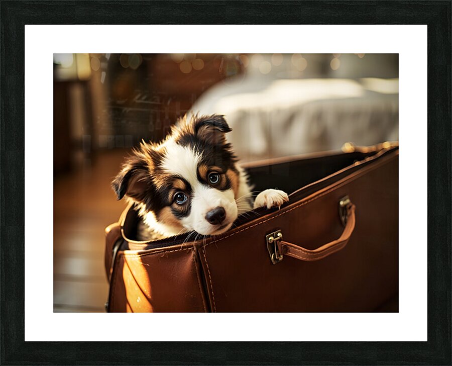 Australian Shepherd Puppy Discovers Perfect Hiding Spot Picture Frame print