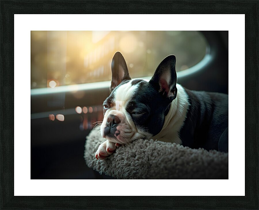 Boston Terrier Puppy Sees Sunshine After The Rain Picture Frame print