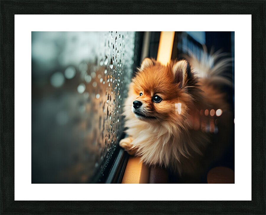 Pomeranian Puppy Watches First Raindrops Fall Picture Frame print