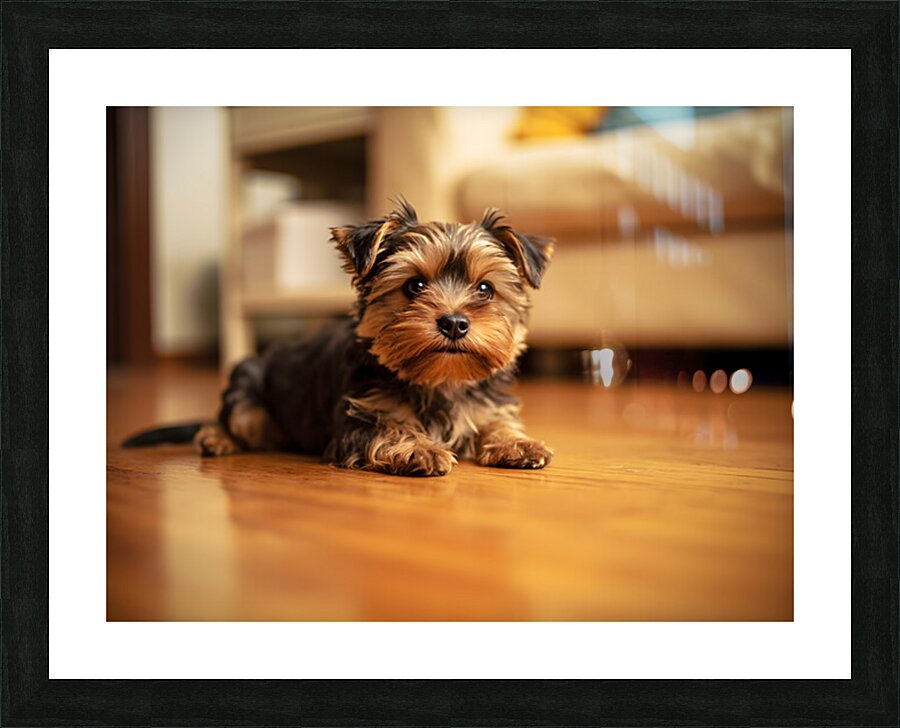 Yorkshire Terrier Puppy Caught Climbing Forbidden Sofa Picture Frame print