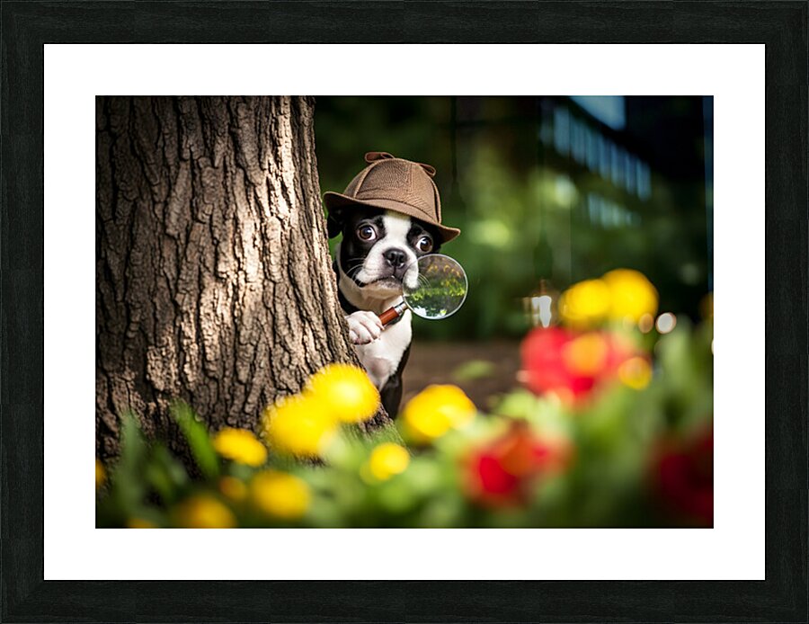 Detective Puppy Solves Case And Finds New Garden Friend Picture Frame print